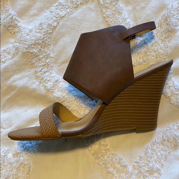 Tan And Dark Brown Wedge Sandals 
